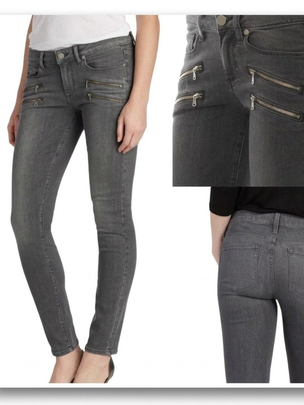 NWT Paige Edgemont City Fog Silk Coating Gray Skinny Jeans